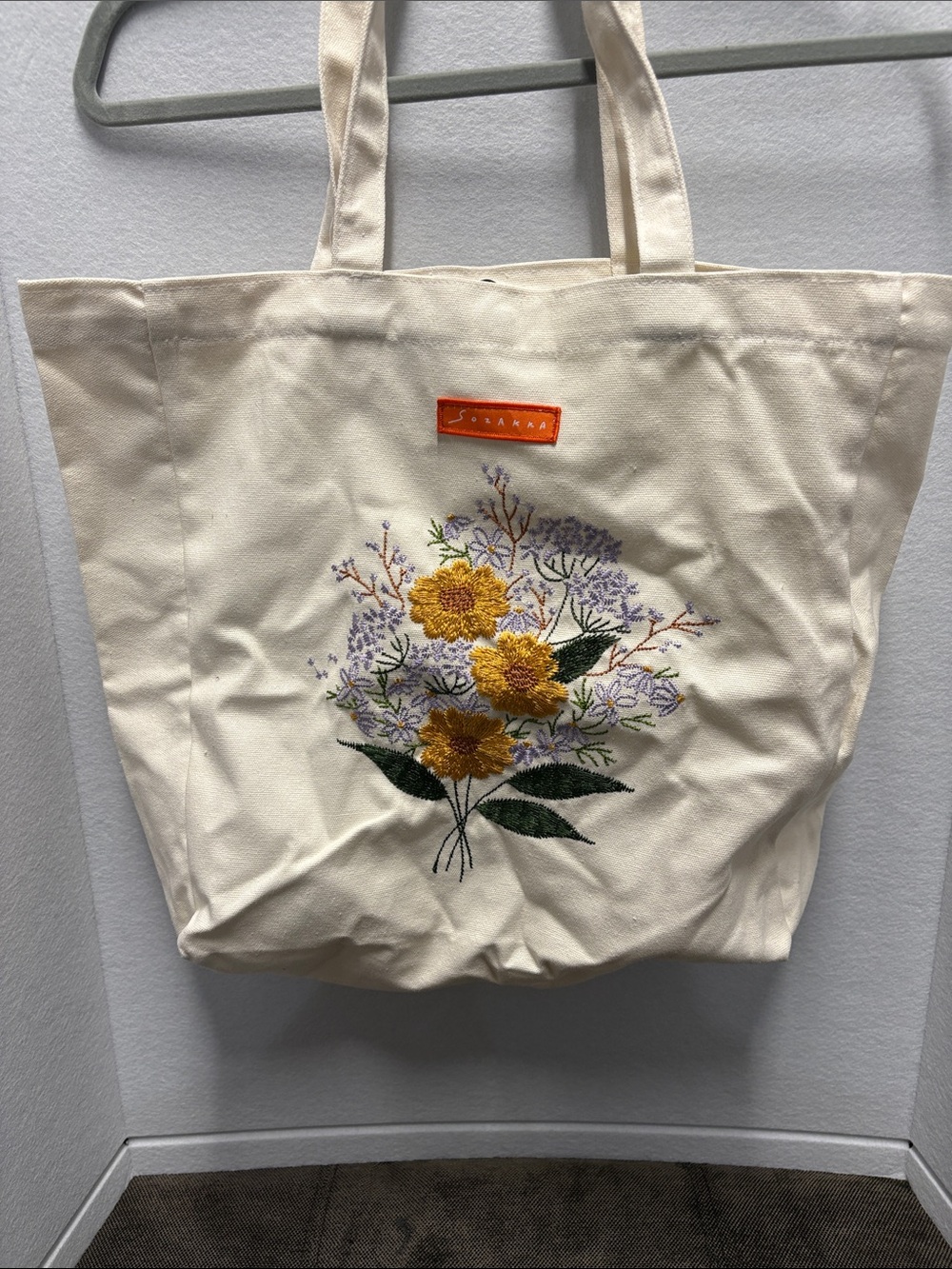Sozakka Floral Canvas Shoulder Tote Bag